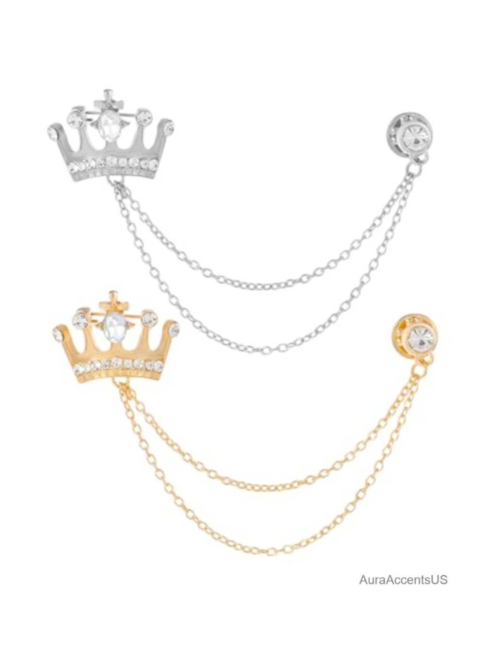Rhinestone Crown Brooch Pin Crystal Collar Chain Cardigan Clip